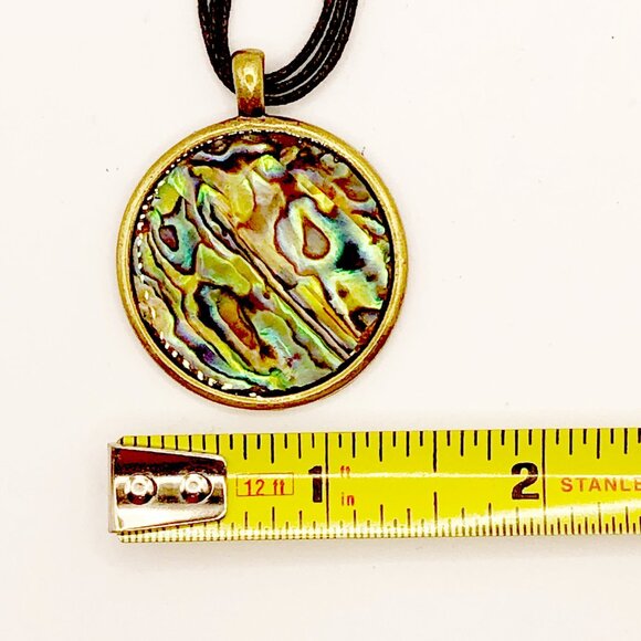Colorful abalone pendant brass tone setting adjustable multi-strand cord - Picture 6 of 7